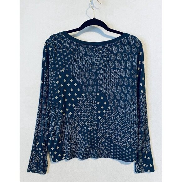 Lou and Grey Top Womens Medium Blue Floral Patchwork Cropped Stretchy Knit - Picture 4 of 7